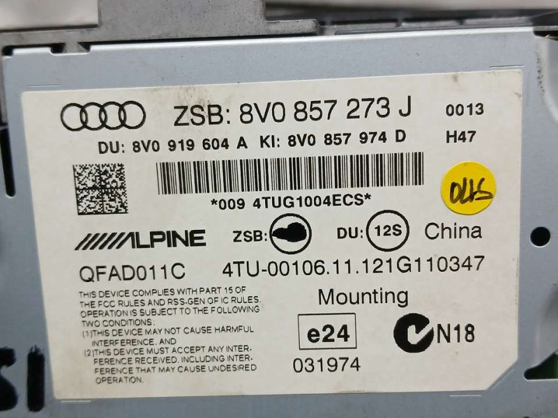 Recambio de sistema navegacion gps para audi a3 sportback (8va) ambiente referencia OEM IAM 8V0857273J QFAD011C ALPINE