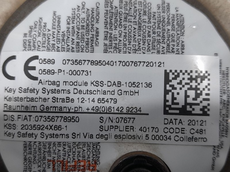 Recambio de airbag delantero izquierdo para jeep renegade longitude 4x2 referencia OEM IAM 07356778950  