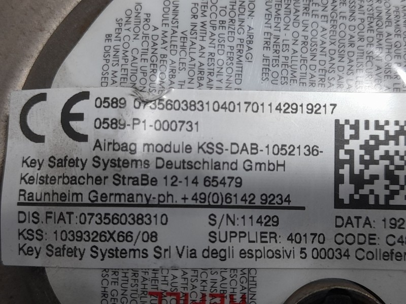 Recambio de airbag delantero izquierdo para jeep renegade longitude fwd referencia OEM IAM 07356038310  