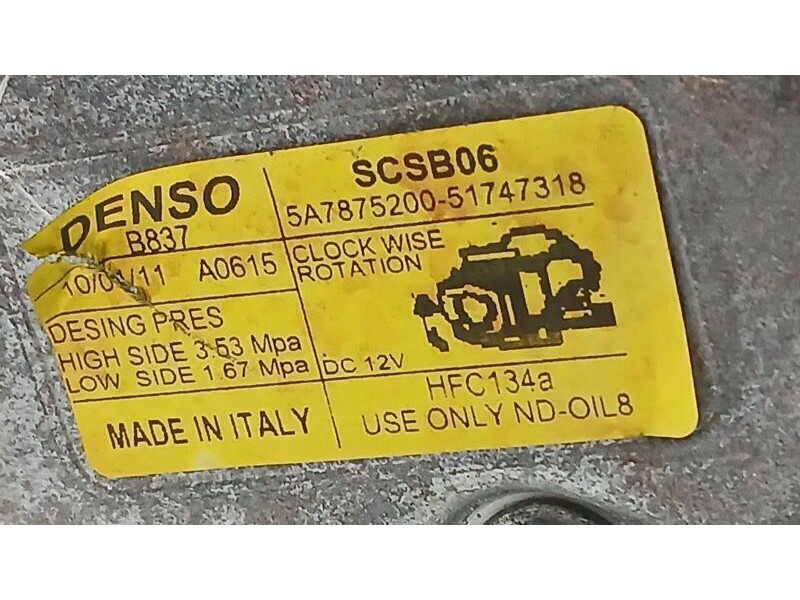 Recambio de compresor aire acondicionado para fiat nuova 500 (150) lounge referencia OEM IAM 51747318 DENSO SCSB06 5A7875200