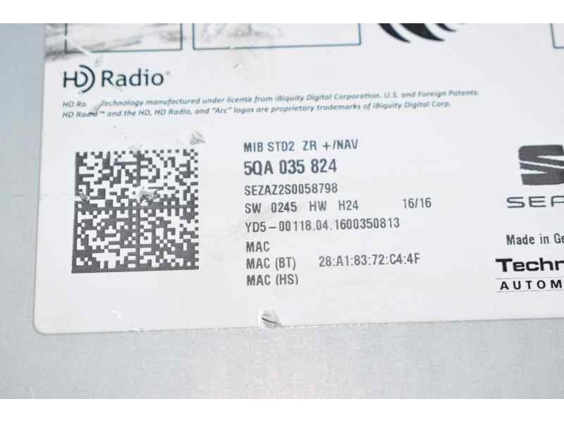Recambio de sistema audio / radio para seat ibiza (6j5) reference referencia OEM IAM  5F0919604 / 6QA035824 / 2015DJ0994 TECHNIS