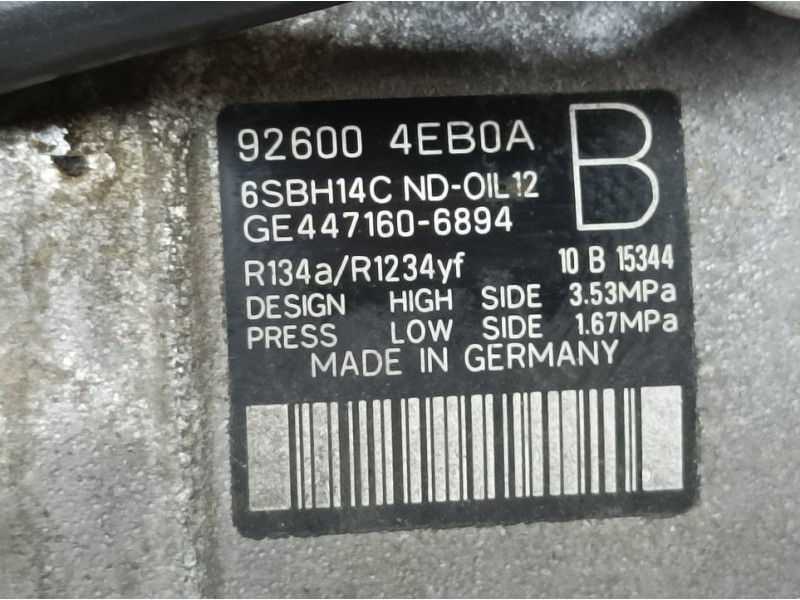 Recambio de compresor aire acondicionado para renault kadjar zen referencia OEM IAM 926004EB0A 6SBH14C 