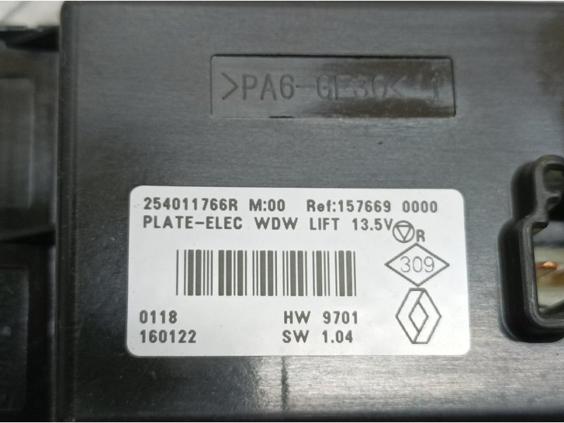 Recambio de mando elevalunas delantero izquierdo para renault kadjar zen referencia OEM IAM 254011766R 1576690000 C/ CIERRE CENT