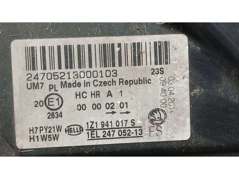 Recambio de faro izquierdo para skoda octavia ii (1z3) 1.6 tdi referencia OEM IAM 1Z1941017S HELLA 1EL24705213