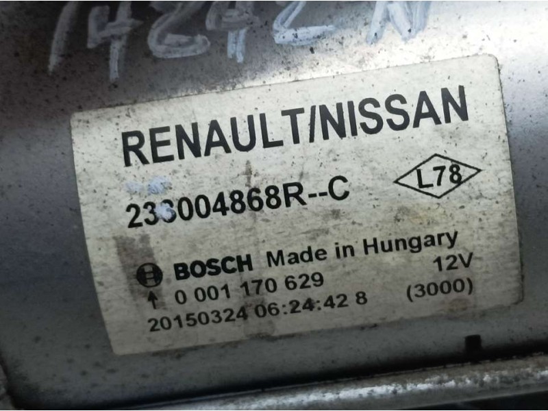 Recambio de motor arranque para renault captur zen referencia OEM IAM 233004868R 0001170629 BOSCH