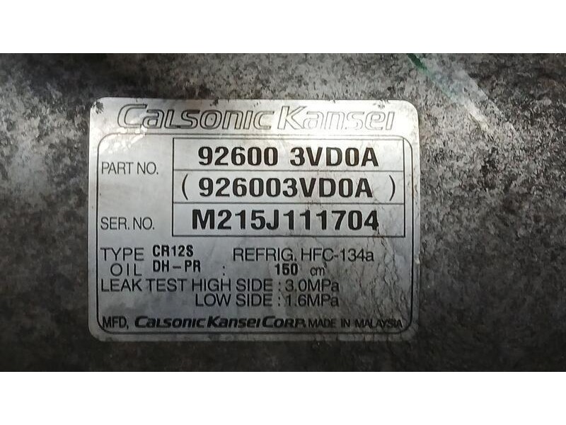 Recambio de compresor aire acondicionado para nissan juke (f15) acenta referencia OEM IAM 926003VD0A CALSONIC KANSEI M215J111704