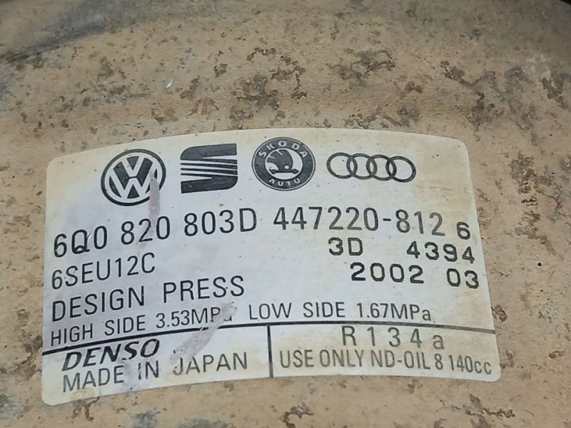 Recambio de compresor aire acondicionado para seat ibiza (6l1) stella referencia OEM IAM 6Q0820803D 447220812 DENSO