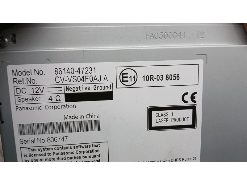 Recambio de sistema navegacion gps para toyota prius (_w3_) 1.8 hybrid (zvw3_) referencia OEM IAM 8614047231 PANASONIC CVVS04F0A