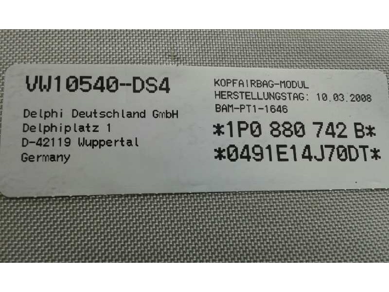 Recambio de airbag cortina delantero derecho para seat leon (1p1) 1.9 tdi referencia OEM IAM 1P880742B 1P880742B 