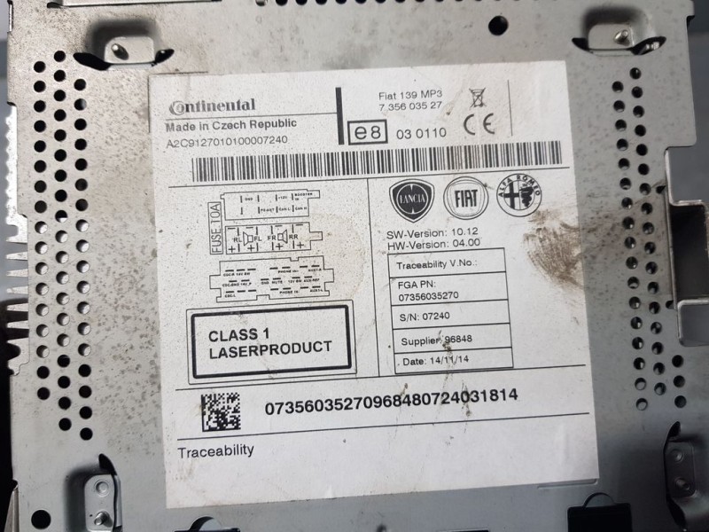 Recambio de sistema audio / radio cd para fiat panda (319) easy referencia OEM IAM 735603527 A2C9127010100007240 CONTINENTAL