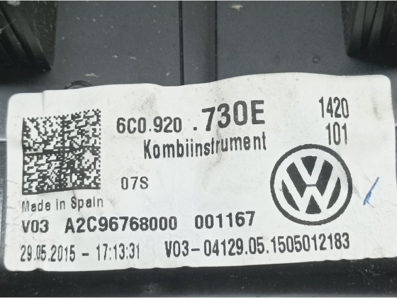 Recambio de cuadro instrumentos para volkswagen polo (6c1) advance bluemotion referencia OEM IAM 6C0920730E A2C96768000 VDO