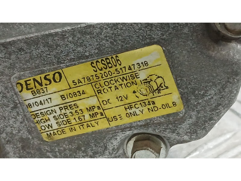 Recambio de compresor aire acondicionado para fiat 500 (312_) 1.2 (312axa1a) referencia OEM IAM 51747318 DENSO SCSB06 5A7875200