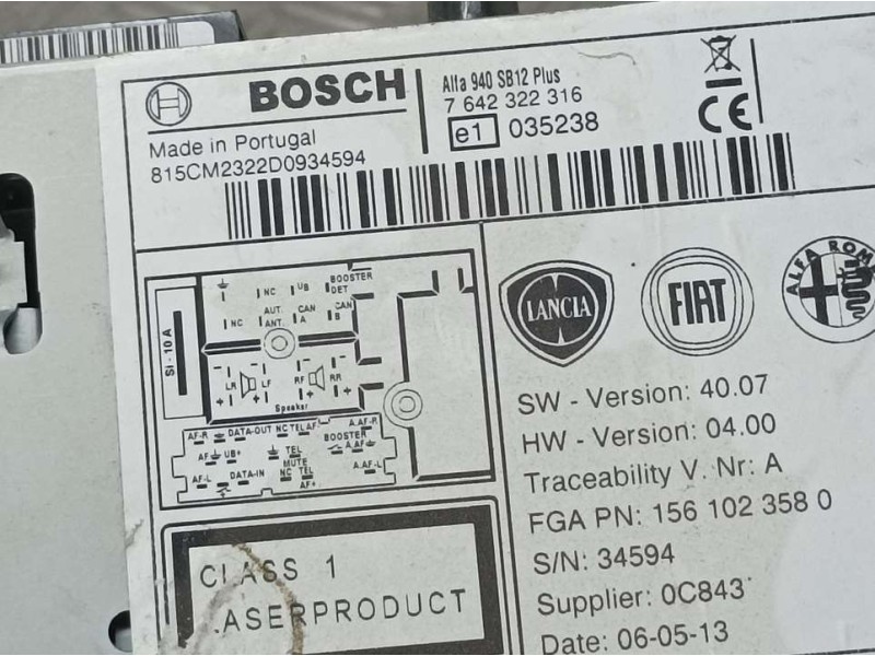 Recambio de sistema audio / radio cd para alfa romeo giulietta (191) distinctive referencia OEM IAM 1561023580 7642322316 BOSCH
