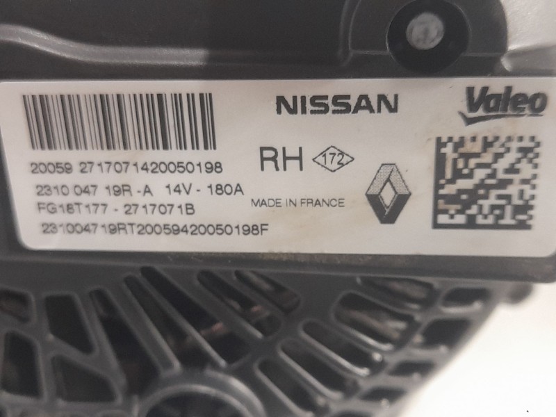 Recambio de alternador para nissan qashqai ii (j11, j11_) 1.5 dci referencia OEM IAM 231004719RA FG18T177 VALEO