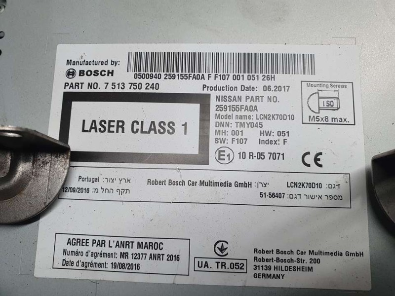 Recambio de sistema navegacion gps para nissan micra v (k14) bose limited edition referencia OEM IAM 259155FADA 7513750240 BOSCH